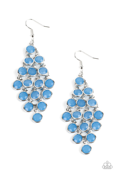 WITH ALL DEW RESPECT – BLUE CIRCLE CASCADE SILVER EARRINGS - PAPARAZZI - 2021 SUMMER PARTY PACK EXCLUSIVE