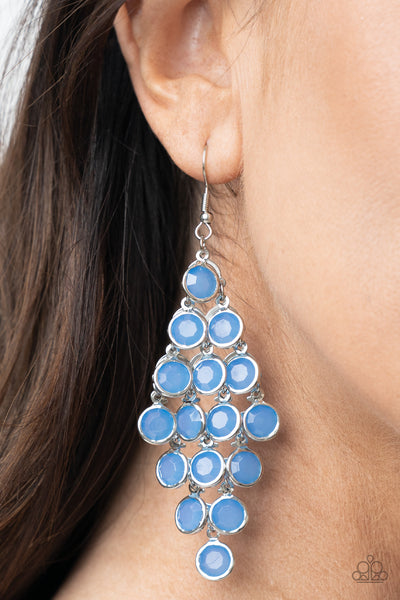 WITH ALL DEW RESPECT – BLUE CIRCLE CASCADE SILVER EARRINGS - PAPARAZZI - 2021 SUMMER PARTY PACK EXCLUSIVE