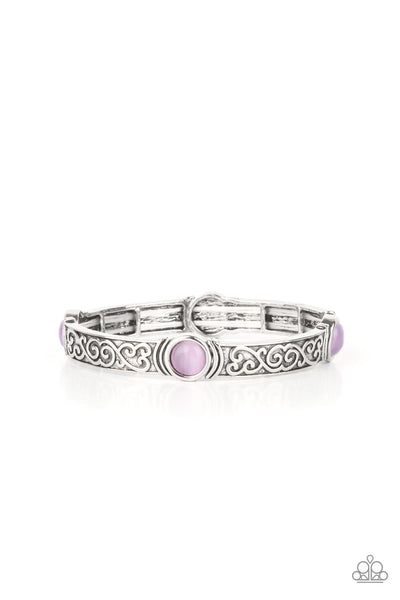 ETHEREALLY ENCHANTING - PURPLE CAT'S EYE STONE SILVER STRETCHY BRACELET - PAPARAZZI