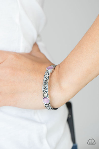 ETHEREALLY ENCHANTING - PURPLE CAT'S EYE STONE SILVER STRETCHY BRACELET - PAPARAZZI
