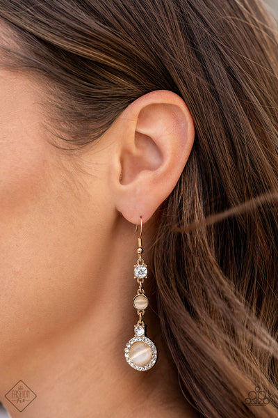 EPIC ELEGANCE - GOLD CAT'S EYE WHITE RHINESTONE EARRINGS JUNE 2021 FASHION FIX - PAPARAZZI