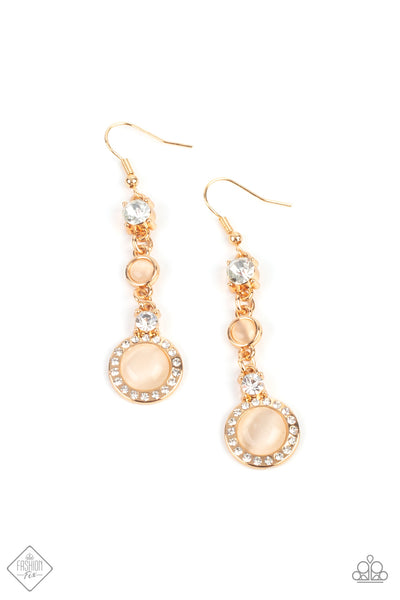 EPIC ELEGANCE - GOLD CAT'S EYE WHITE RHINESTONE EARRINGS JUNE 2021 FASHION FIX - PAPARAZZI