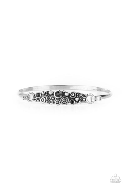 BUBBLING WHIMSY - BLACK RHINESTONE SILVER BANGLE BRACELET - PAPARAZZI