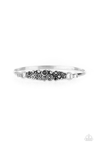 BUBBLING WHIMSY - BLACK RHINESTONE SILVER BANGLE BRACELET - PAPARAZZI