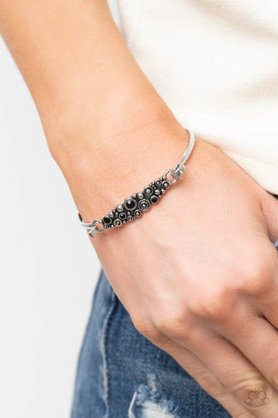 BUBBLING WHIMSY - BLACK RHINESTONE SILVER BANGLE BRACELET - PAPARAZZI