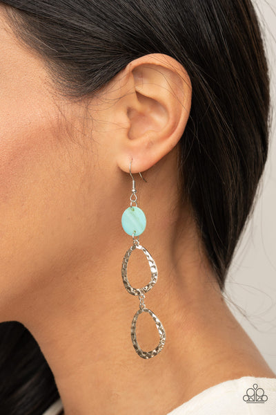 SURFSIDE SHIMMER - BLUE SHELL DISC SILVER EARRINGS - PAPARAZZ