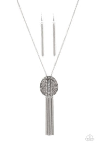 RADICAL REFINERY - SILVER RHINESTONE TEXTURED PLATE PENDANT NECKLACE - PAPARAZZI