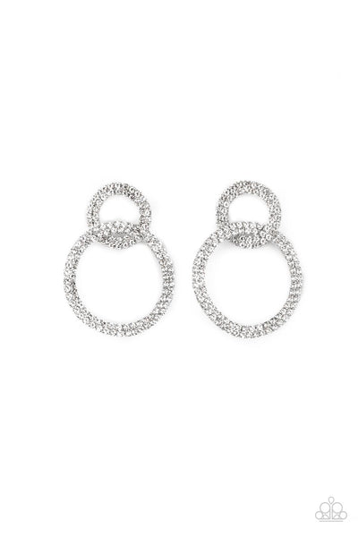 INTENSELY ICY - WHITE RHINESTONE SILVER CIRCLE POST EARRINGS - PAPARAZZI