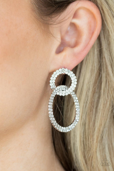 INTENSELY ICY - WHITE RHINESTONE SILVER CIRCLE POST EARRINGS - PAPARAZZI