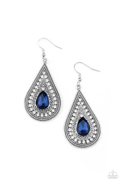 METRO MASQUERADE - BLUE GEM SILVER EARRINGS - PAPARAZZI
