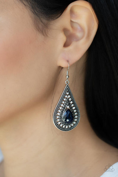 METRO MASQUERADE - BLUE GEM SILVER EARRINGS - PAPARAZZI