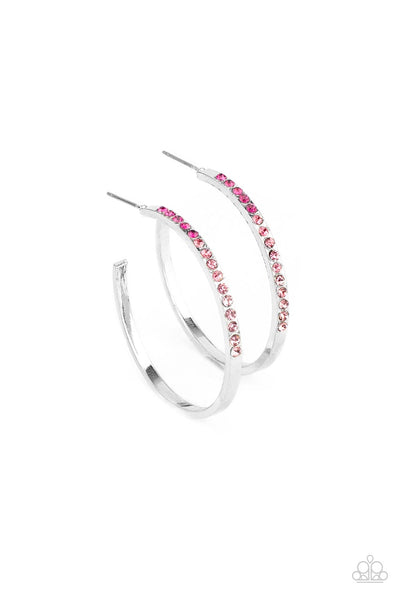 SOMEWHERE OVER THE OMBRE - PINK RHINESTONE SILVER HOOP EARRINGS - PAPARAZZ