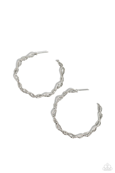 HAUTE HELIX - SILVER TWISTED WIRE HOOP EARRINGS - PAPARAZZI