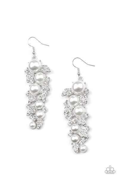 THE PARTY HAS ARRIVED - WHITE PEARL RHINESTONE SILVER EARRINGS - PAPARAZZI - LIFE OF THE PARTY JULY 2022 EXCLUSIVE