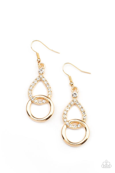 RED CARPET COUTURE - GOLD CIRCLE WHITE RHINESTONE DAINTY EARRINGS - PAPARAZZI