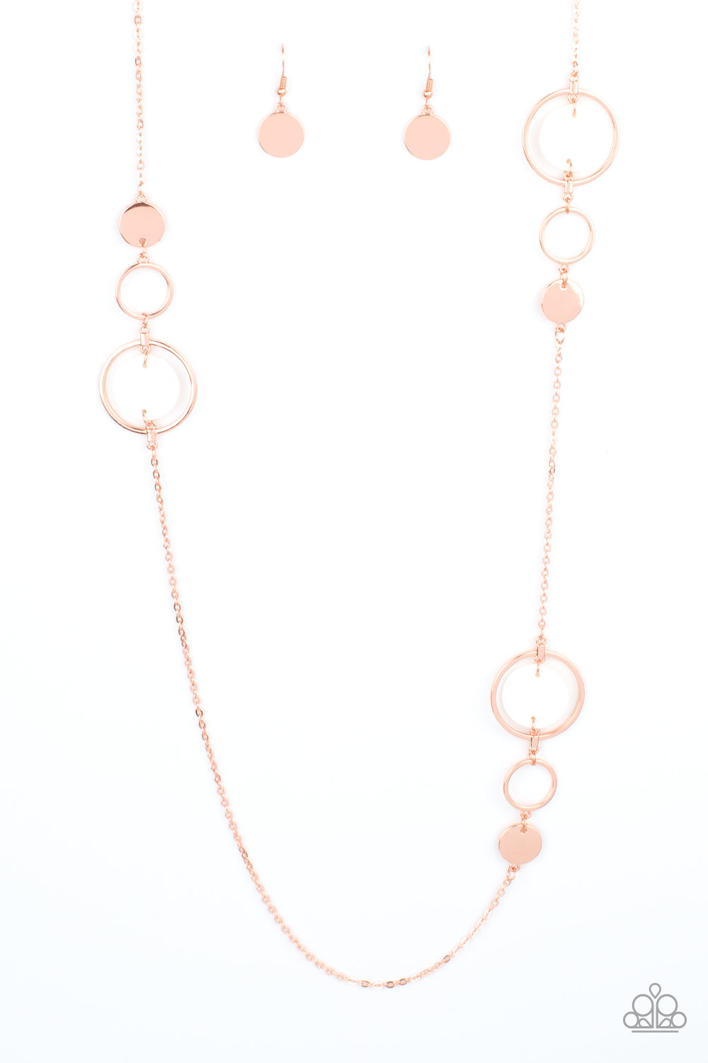 LAGUNA LOUNGE - COPPER SHINY CIRCLE WHITE SHELL-LIKE DISC NECKLACE - PAPARAZZI