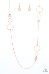 LAGUNA LOUNGE - COPPER SHINY CIRCLE WHITE SHELL-LIKE DISC NECKLACE - PAPARAZZI
