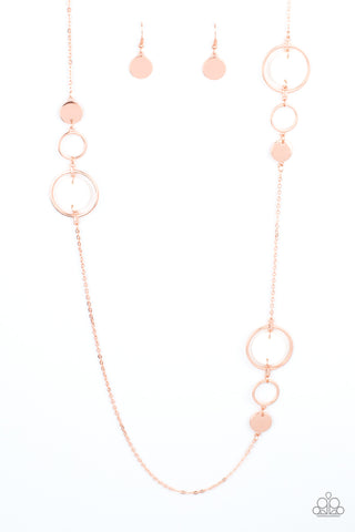 LAGUNA LOUNGE - COPPER SHINY CIRCLE WHITE SHELL-LIKE DISC NECKLACE - PAPARAZZI