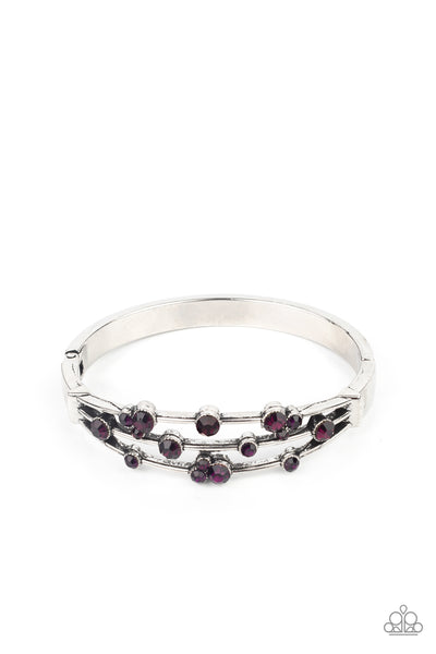 COSMIC CANDESCENCE - PURPLE RHINESTONE SILVER HINGED BRACELET - PAPARAZZI
