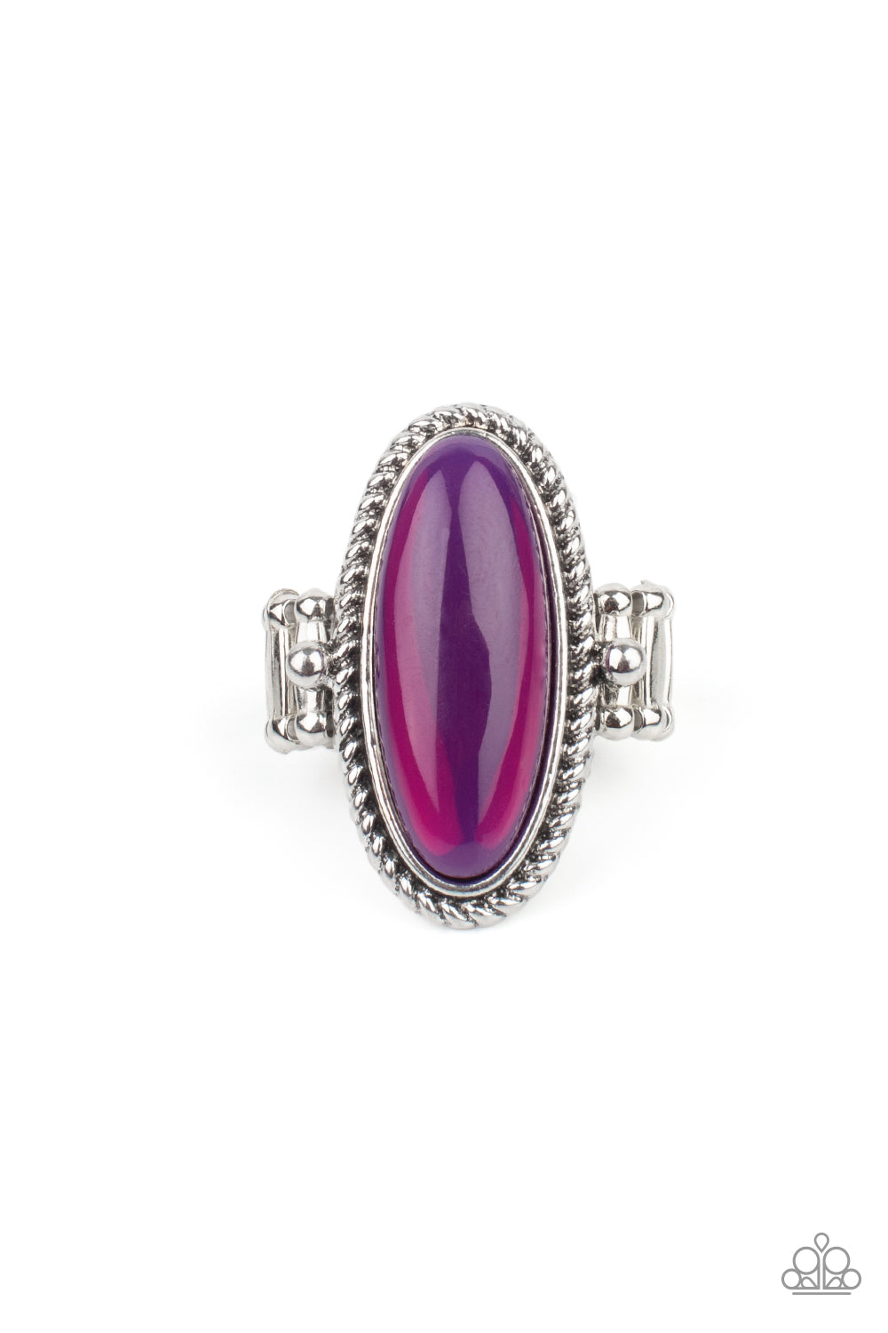 OVAL OASIS - PURPLE IRIDESCENT GLASSY BEAD SILVER RING - PAPARAZZI