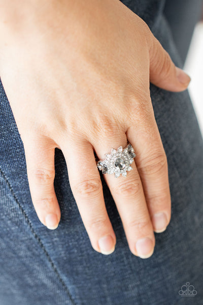 THE PRINCESS AND THE FROND - SILVER AND WHITE RHINESTONE RING - PAPARAZZI