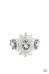 THE PRINCESS AND THE FROND - SILVER AND WHITE RHINESTONE RING - PAPARAZZI