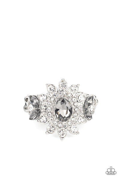 THE PRINCESS AND THE FROND - SILVER AND WHITE RHINESTONE RING - PAPARAZZI
