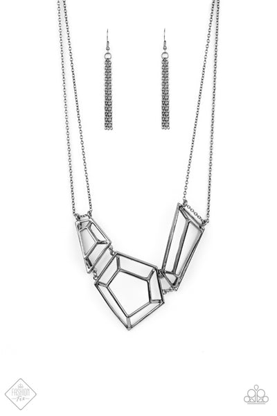 3-D DRAMA - BLACK GUNMETAL GEOMETRIC NECKLACE