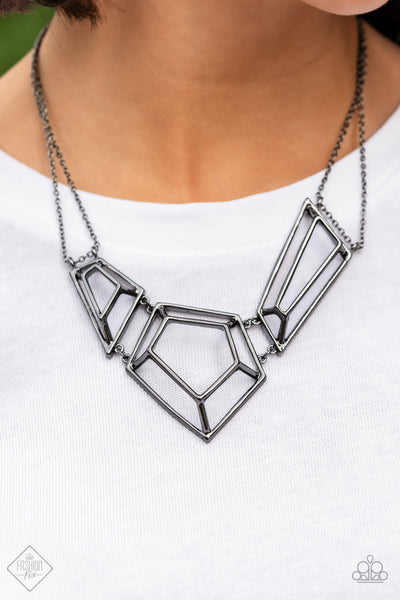 3-D DRAMA - BLACK GUNMETAL GEOMETRIC NECKLACE