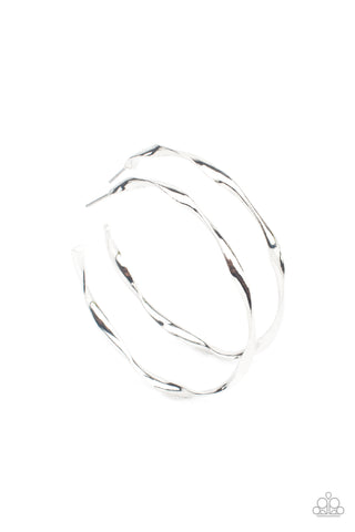 RADIANTLY WARPED - SILVER TWISTED HOOP EARRINGS - PAPARAZZI