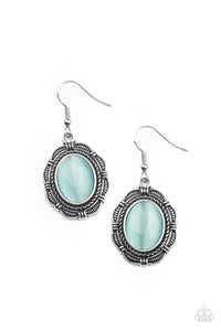 GARDEN PARTY PERFECTION - BLUE CAT'S EYE SILVER OVAL EARRINGS - PAPARAZZI
