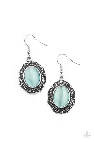 GARDEN PARTY PERFECTION - BLUE CAT'S EYE SILVER OVAL EARRINGS - PAPARAZZI