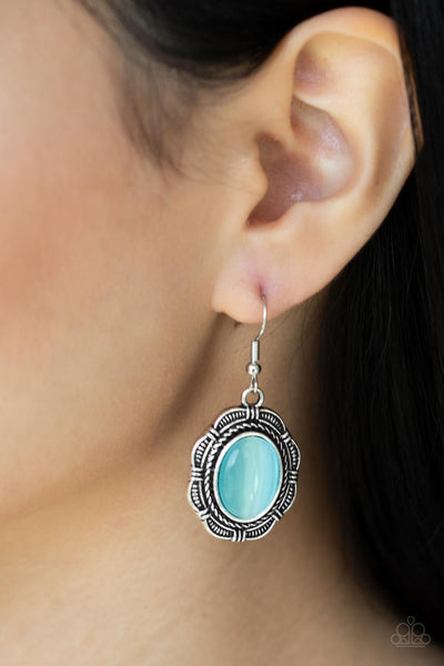 GARDEN PARTY PERFECTION - BLUE CAT'S EYE SILVER OVAL EARRINGS - PAPARAZZI
