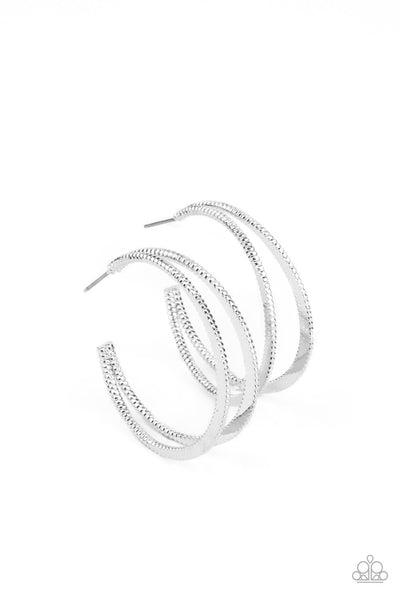 RUSTIC CURVES - SILVER DOUBLE HOOP EARRINGS - PAPARAZZI