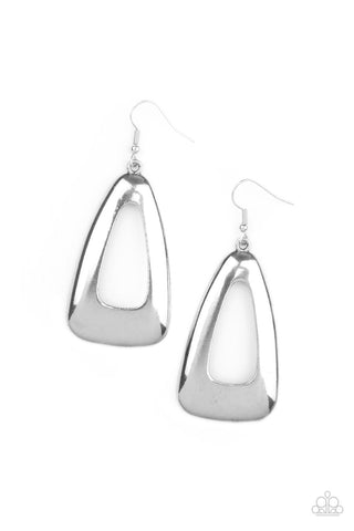 IRRESISTIBLY INDUSTRIAL- SILVER TRIANGLE EARRINGS - PAPARAZZI