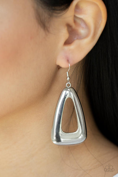 IRRESISTIBLY INDUSTRIAL- SILVER TRIANGLE EARRINGS - PAPARAZZI