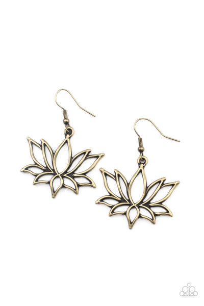 LOTUS PONDS - BRASS FLOWER EARRINGS - PAPARAZZI
