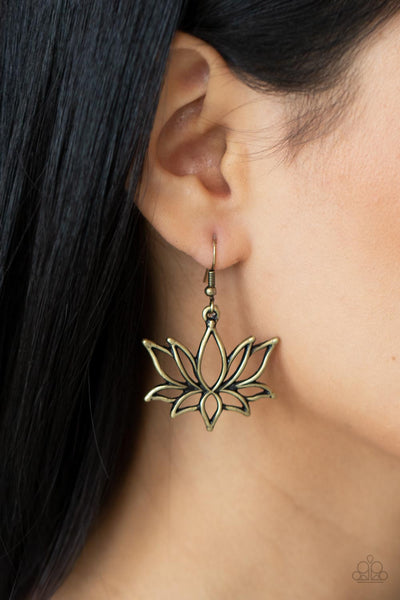 LOTUS PONDS - BRASS FLOWER EARRINGS - PAPARAZZI