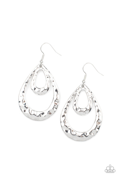 MUSEUM MUSE - SILVER HAMMERED TEARDROP EARRINGS - PAPARAZZI