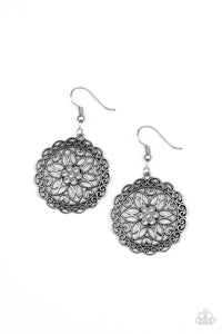 FLOWER SHOP SPARKLE - WHITE RHINESTONE SILVER PETAL EARRINGS - PAPARAZZI