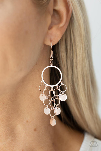 CYBER CHIME - ROSE GOLD CIRCLE CHANDALIER EARRINGS - PAPARAZZI