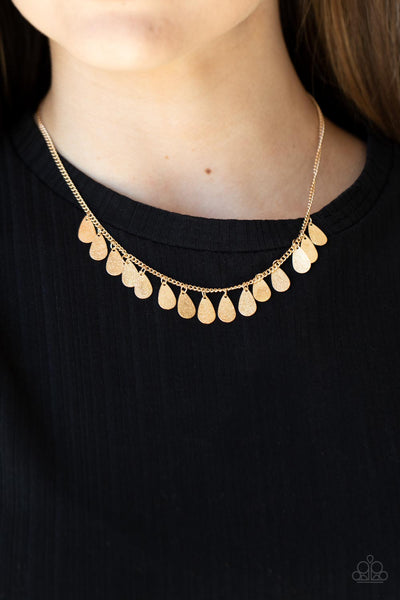 EASTERN CHIME ZONE - GOLD DAINTY TEARDROP DISC NECKLACE - PAPARAZZI