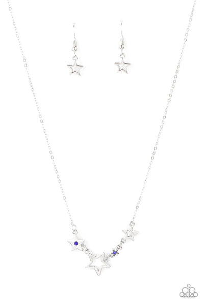 PROUDLY PATRIOTIC - BLUE RHINESTONE SILVER STAR SHORT NECKLACE - PAPARAZZI