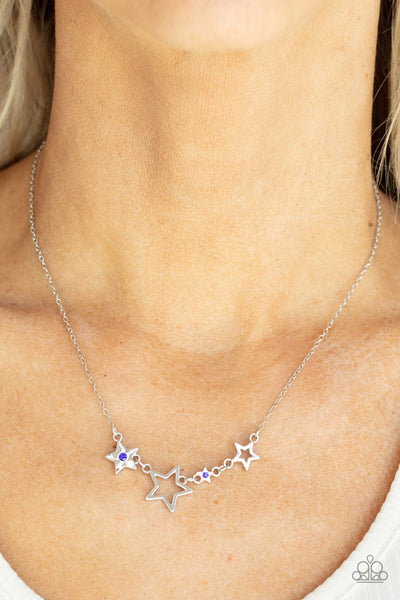 PROUDLY PATRIOTIC - BLUE RHINESTONE SILVER STAR SHORT NECKLACE - PAPARAZZI