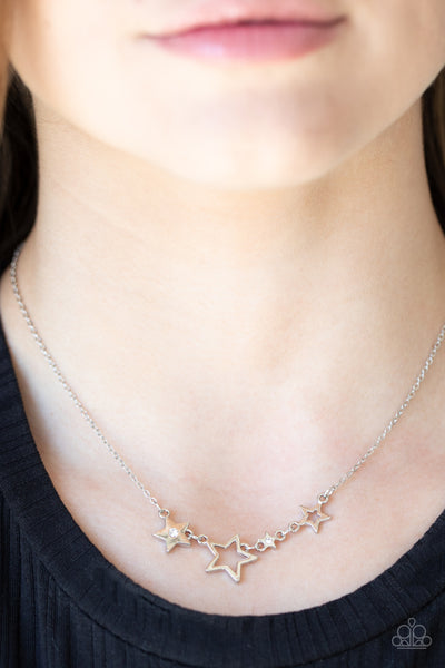 PROUDLY PATRIOTIC - WHITE RHINESTONE SILVER STAR SHORT NECKLACE - PAPARAZZI