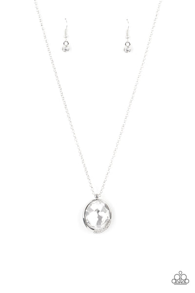 FASHION FINALE - WHITE GEM SILVER PENDANT NECKLACE - PAPARAZZI