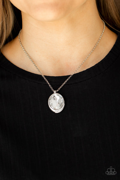 FASHION FINALE - WHITE GEM SILVER PENDANT NECKLACE - PAPARAZZI
