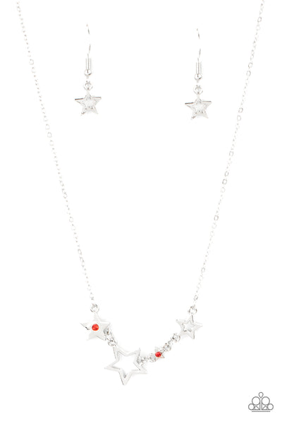 PROUDLY PATRIOTIC - RED RHINESTONE SILVER STAR SHORT NECKLACE - PAPARAZZI
