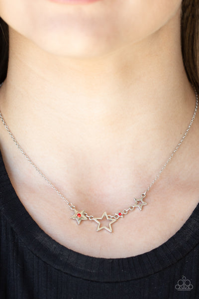 PROUDLY PATRIOTIC - RED RHINESTONE SILVER STAR SHORT NECKLACE - PAPARAZZI