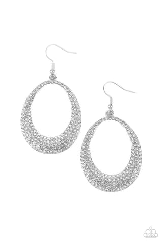 STORYBOOK BRIDE - WHITE RHINESTONE SILVER OVAL EARRINGS - PAPARAZZI